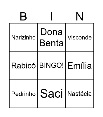 Sítio do Pica Pau Amarelo Bingo Card