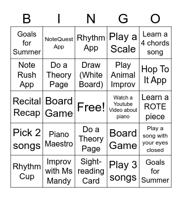 Spring Piano Bingo 2024 Bingo Card