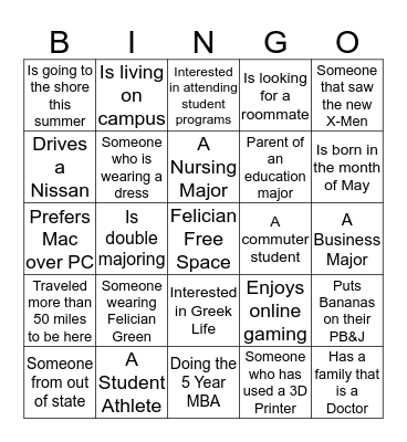 Felician People Bingo Card