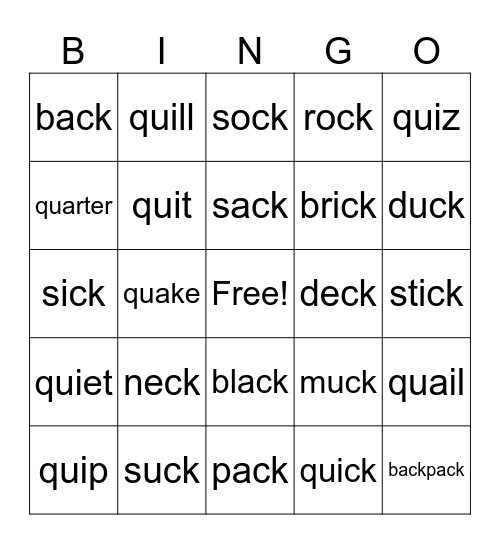 ck  qu Bingo Card