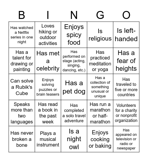 Team Bingo Card