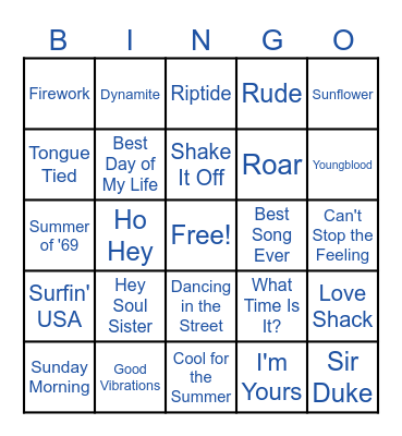 Summer Song Bingo Card