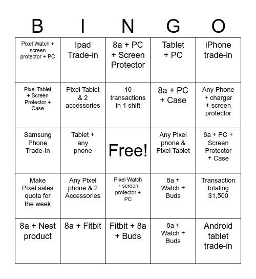 Google Store Bingo Card