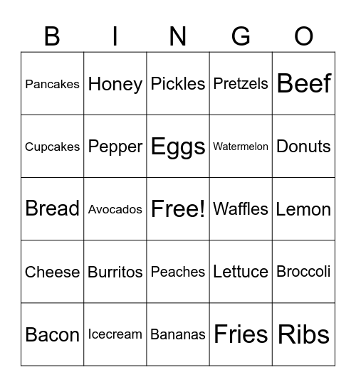 FOODS Bingo Card