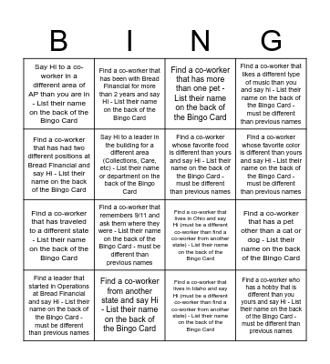 Meet a Co-Worker Bingo Card