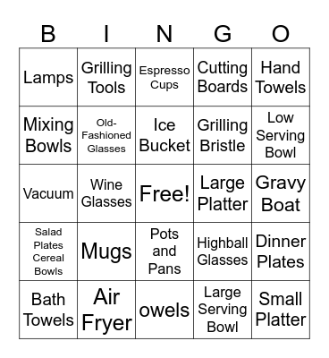 Shower Gift Bingo Card