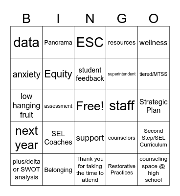 Wellness Meeting Bingo Card