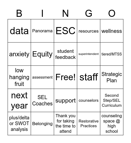 Wellness Meeting Bingo Card