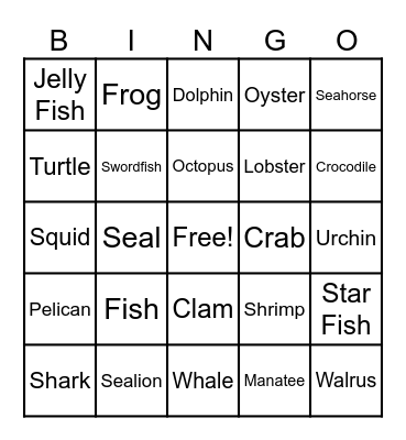 Animal Bingo Card
