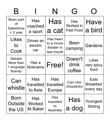 Culture Club Networking Bingo Card