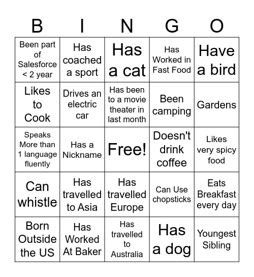 Culture Club Networking Bingo Card