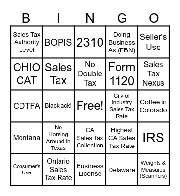 Greatest Tax Bingo Ever Bingo Card