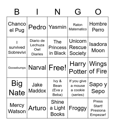 Library Book Series Bingo Card