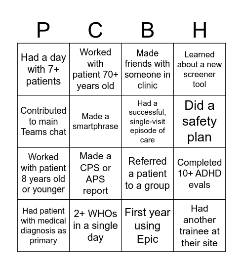 PCBH Bingo! Bingo Card