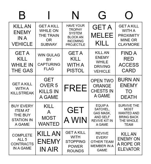 WARZONE BINGO Card