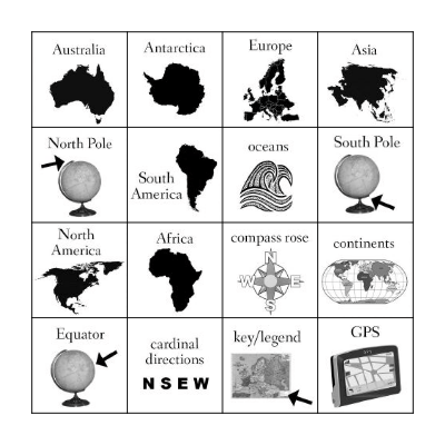 Continents and Mapping Bingo Card