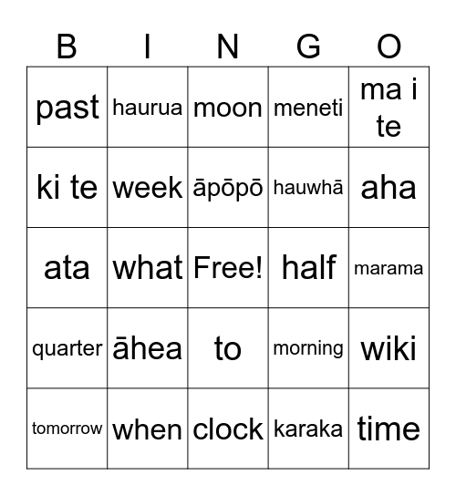 Tāima Bingo Card