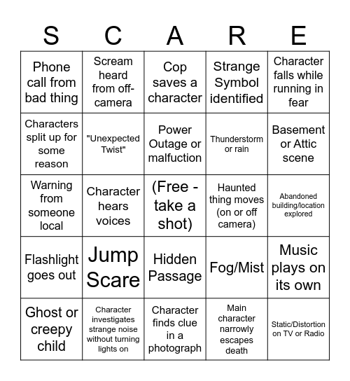 Horror Bingo Card