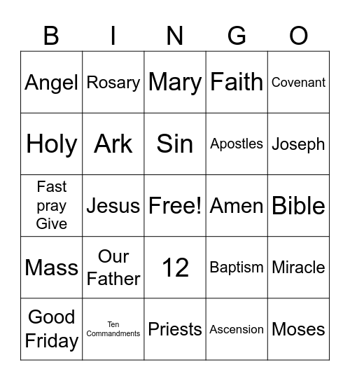 CCD 1ST grade  May  Bingo Card