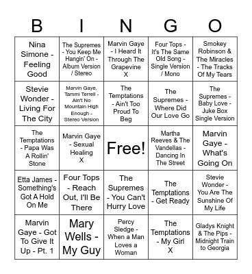Motown Bingo Card