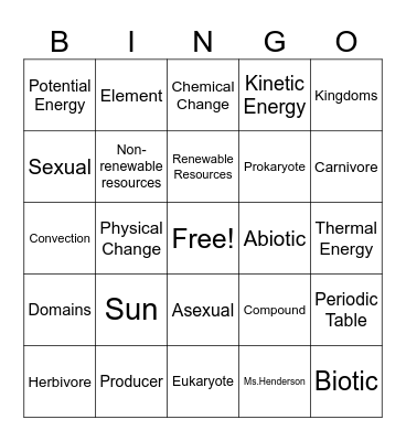 Ms. Henderson's Bingo Card