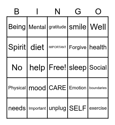 WOVEN SELF CARE Bingo Card