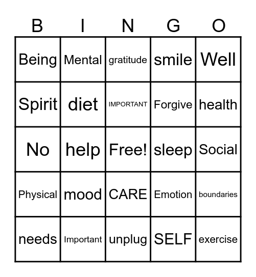 WOVEN SELF CARE Bingo Card