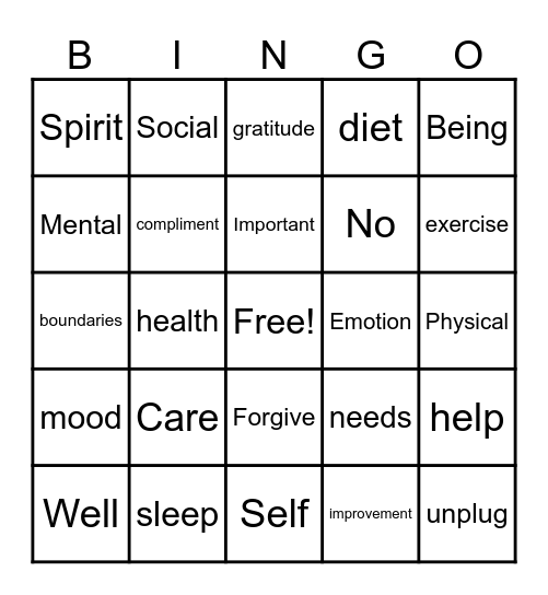 WOVEN SELF CARE Bingo Card