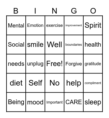 WOVEN SELF CARE Bingo Card