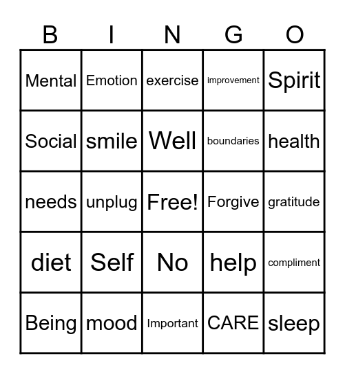 WOVEN SELF CARE Bingo Card