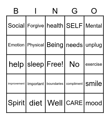 WOVEN SELF CARE Bingo Card