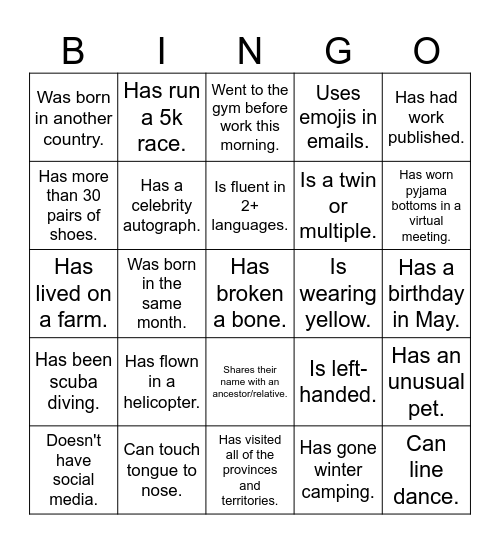 CAM Bingo Card