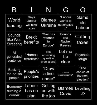 Rishi Sunak bingo Card