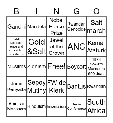 Global 10R Gandhi & Mandela & Africa Review Bingo Card