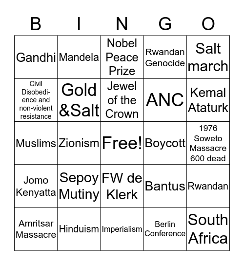 Global 10R Gandhi & Mandela & Africa Review Bingo Card