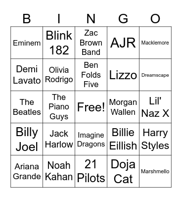 Musicians/Singers/Groups Bingo Card