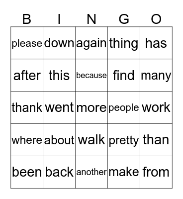 Dre's Sight Words Bingo  Bingo Card