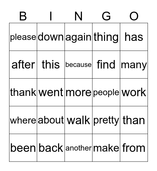 Dre's Sight Words Bingo  Bingo Card