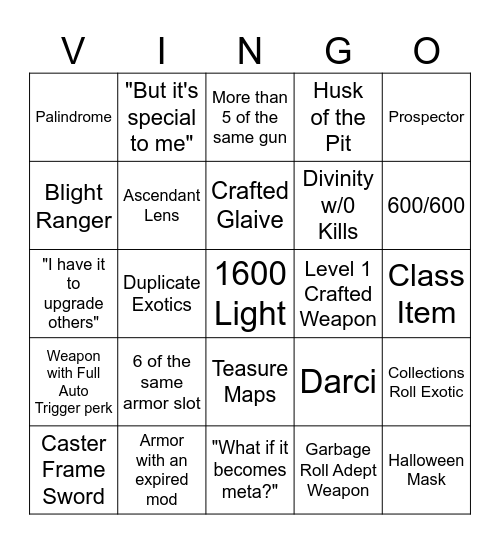 VAULT BINGO Card