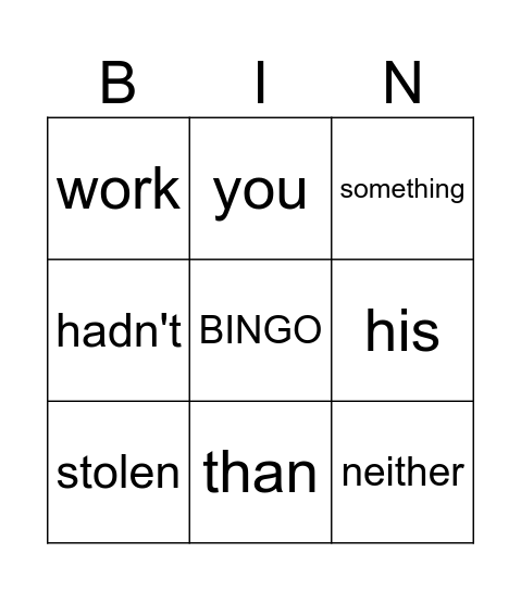 GRAMMAR REVIEW BINGO Card