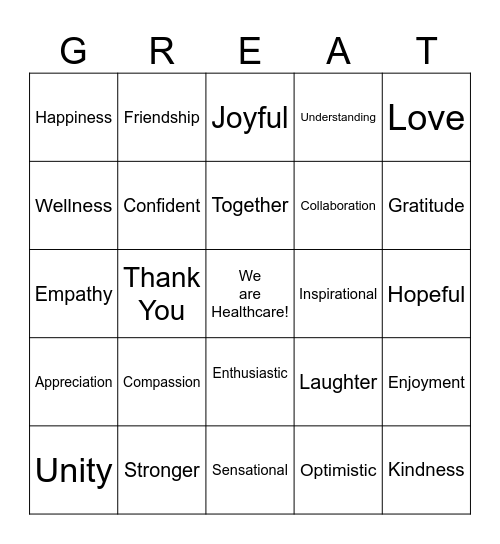 Hospital Week Bingo Card