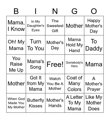 Mothers Day Bingo Card