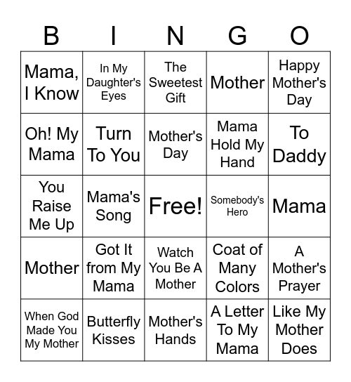 Mothers Day Bingo Card