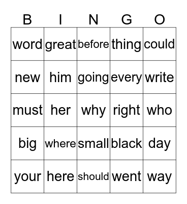 Dre's Sight Words Bingo  Bingo Card