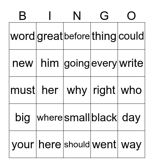 Dre's Sight Words Bingo  Bingo Card