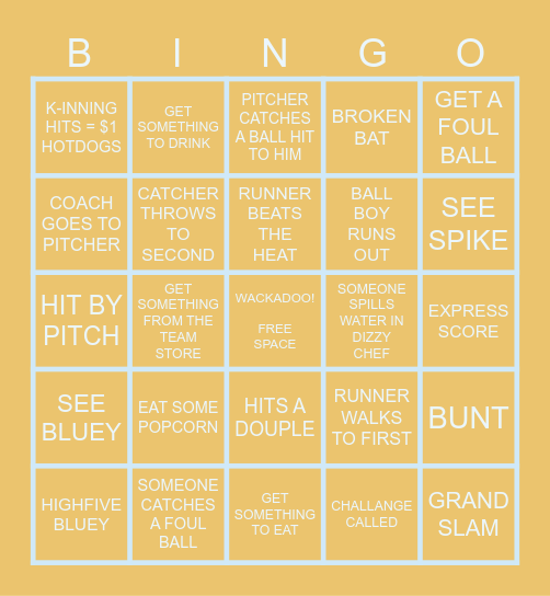 MARK OFF AS THEY HAPPEN IN GAME AND HEAD TO GUEST SERVICES TO CLAIM YOUR BINGO! Bingo Card