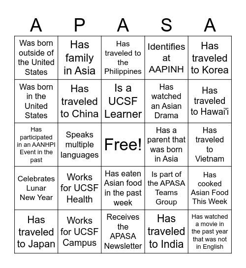 AANHPI Heritage Month Social Bingo Card