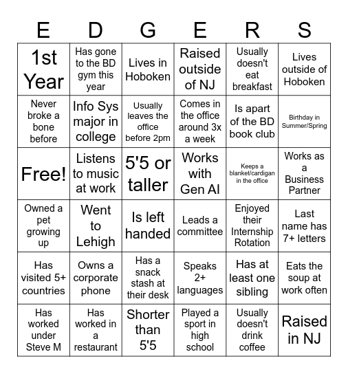 Edge Bingo Card