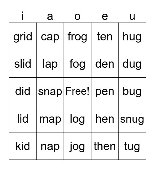 id     -     ap     -     og     -     en     -     ug Bingo Card
