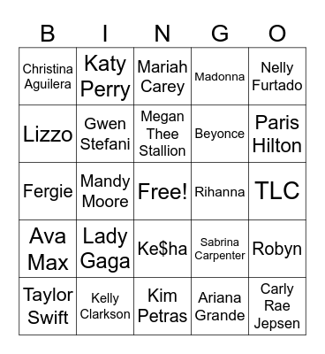 Pop Princess Bingo Card